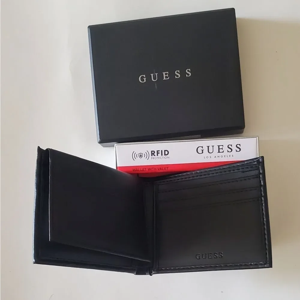 New guess mens real leather wallet